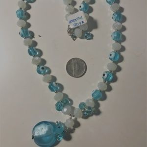 Blue and white Glass Necklace Handmade